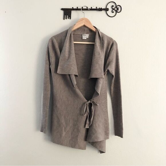 Worth 100% wool open front waterfall cardigan cross over tie waist size petite - Picture 1 of 7